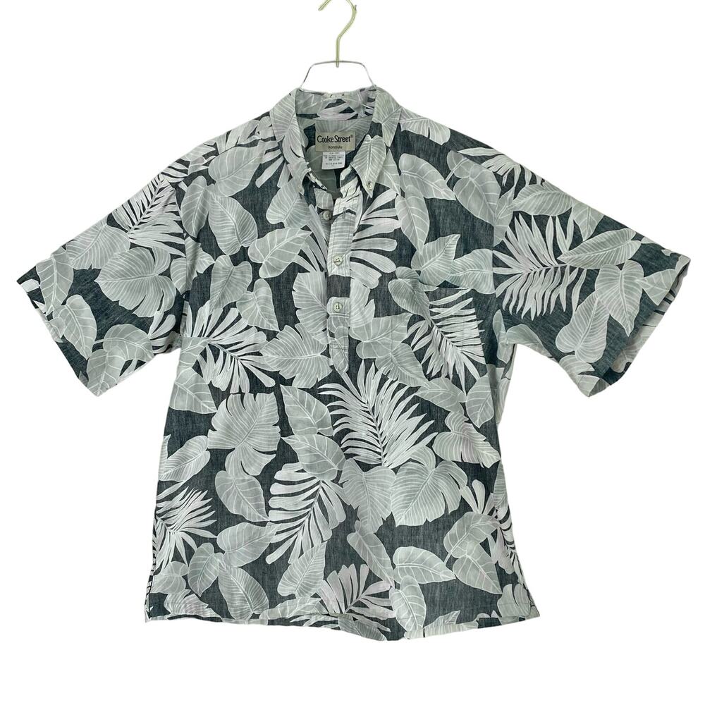 VTG Cooke Street Hawaiian Shirt Reverse Print Popover XL Black Green Palm Hawaii